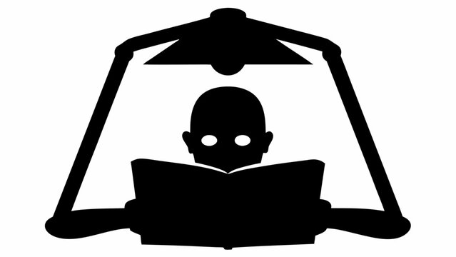Illustration of a person reading a book under a lamp in black and white simple graphic style design
