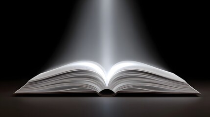 An open book illuminated by a bright light.