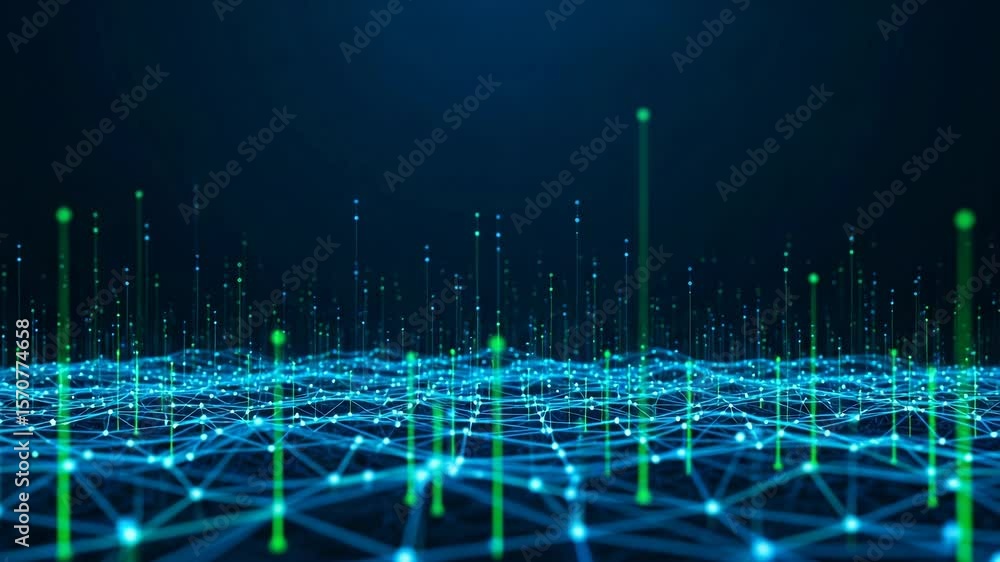 Poster abstract network with glowing nodes and lines isolated on transparent background