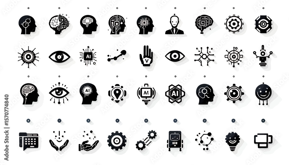 Aufkleber a collection of modern icons representing artificial intelligence, machine learning, and futuristic 