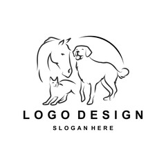 Diverse Pet Group - Line Art Animal Ensemble