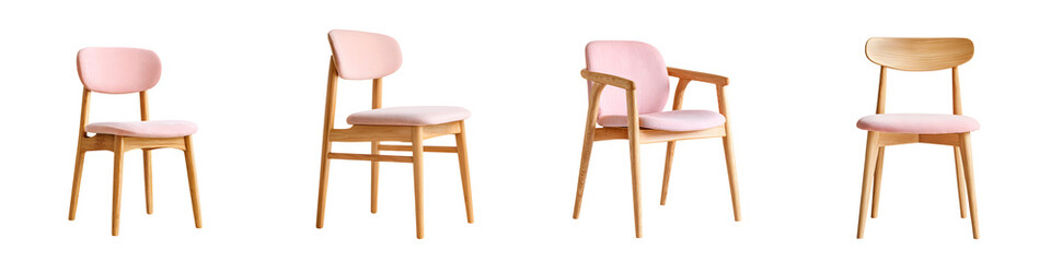 Elegant Pastel Pink Dining Chair Set on White Background