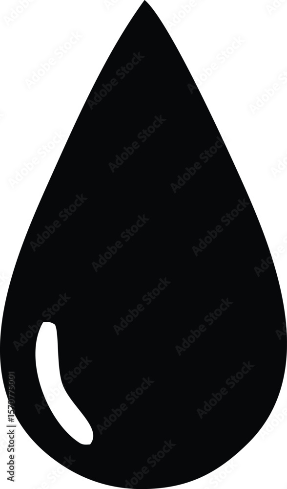 Poster a simple black drop shape with a white highlight representing a single drop of liquid or a stylized 