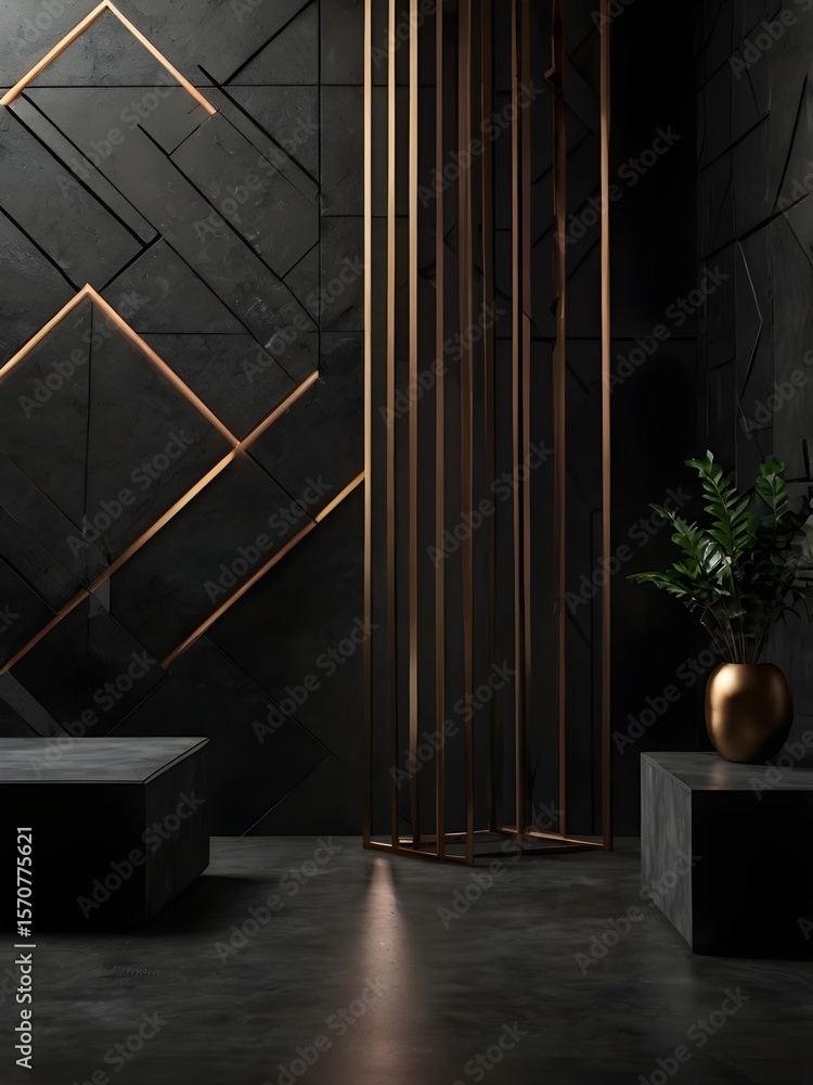 Poster dark geometric background with light and shadow for product placement mockup. abstract studio interi