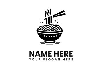 Bowl of steaming noodles with chopsticks, presented as a logo or graphic design element.