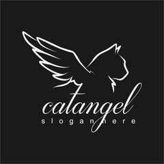 Fototapeta premium Cat Angel Logo - Winged Feline Silhouette