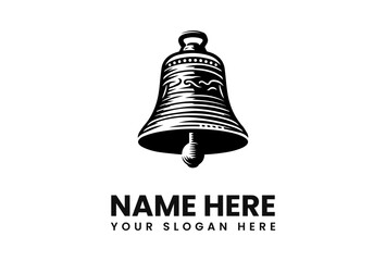 Vintage black and white bell logo design, featuring intricate details.