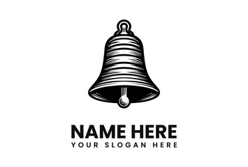 A stylized black and white bell logo design, perfect for announcements or notifications.