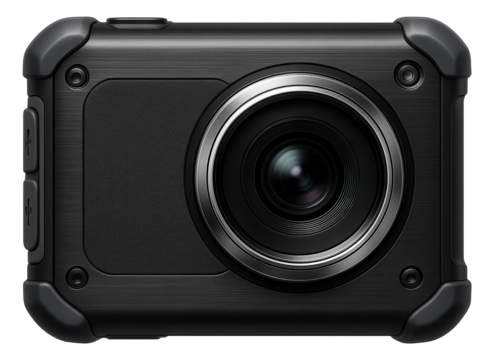Waterproof compact camera with rugged casing and sealed ports for outdoor use
