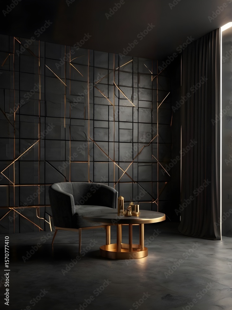 Aufkleber dark geometric background with light and shadow for product placement mockup. abstract studio interi