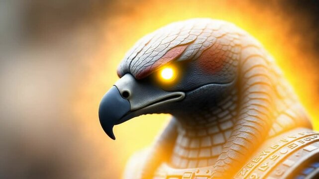 Fantasy portrait of the ancient Egypt god Horus with falcon head and human body. 