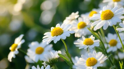 Abundance of Daisies Blooming in Spring Sunlight Floral Meadow
