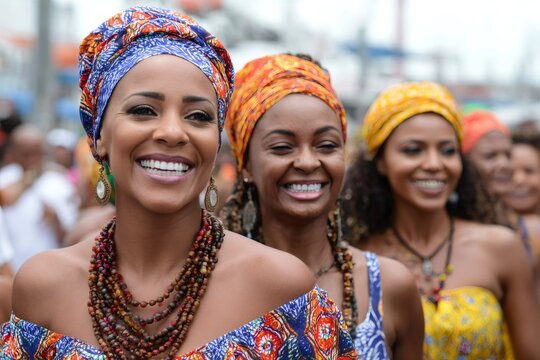 Brazilian women smiling and celebrating candomble religious festival