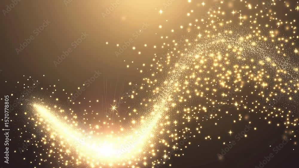 Poster a stream of golden glitter is shown in the image, with the light reflecting off of it. the glitter a