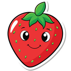 Obraz premium Cute Cartoon Happy Strawberry Sticker