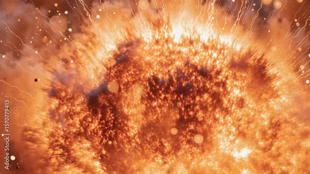 Poster a fiery explosion in space with a lot of debris. the explosion is so powerful that it has created a 