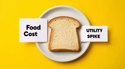 Food cost and utility spike concept showing inflation shortage price hike and rising living expenses with bread on plate