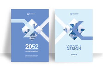 Business Report Cover Template –  Blue and White Geometric Layout (A4)	
