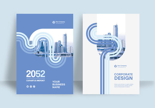 Business Report Cover Template &ndash;  Blue and White Geometric Layout (A4)	
