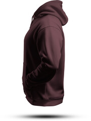 Mockup of burgundy men's hoodie oversized 3D rendering; png; side view
