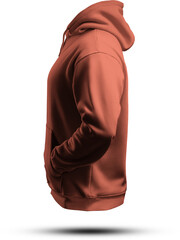 Mockup of orange men's hoodie oversized 3D rendering; png; side view