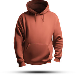 Mockup of orange men's hoodie oversized 3D rendering; png; front view