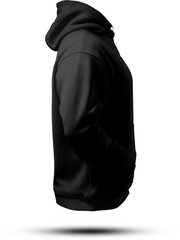 Mockup of black men's hoodie oversized 3D rendering; png; side view