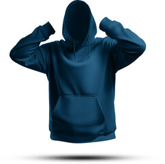 Mockup of blue men's hoodie oversized 3D rendering; png; front view