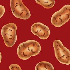 Watercolor illustration of potato. Hand drawn potato seamless pattern. Watercolor food drawing. Vegetables. Farm Harvest food design for packaging, fabrics