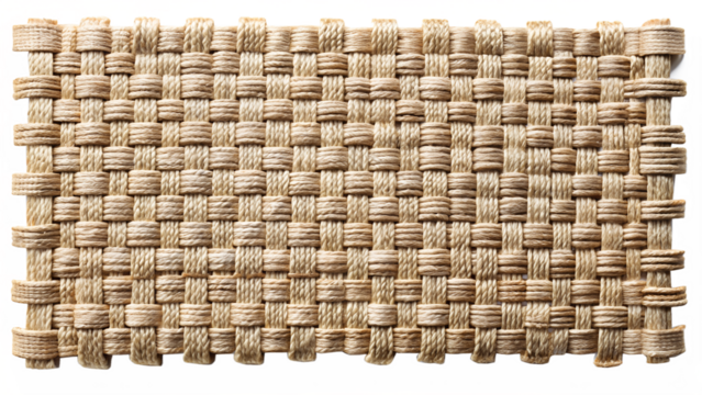 Closeup view of a natural fiber woven texture isolated on transparent background
