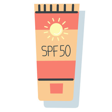 SPF 50 sunscreen bottle with sun symbol. Great for summer, beach safety, and skincare-related illustrations.
