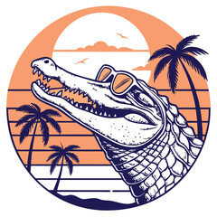 Cool Alligator Tropical Sunset Vibes