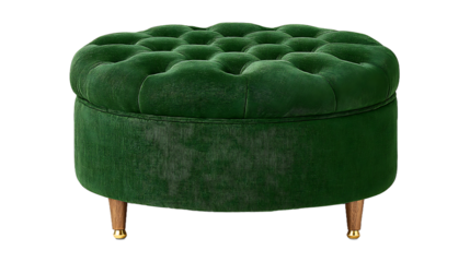 Dark Green Velvet Tufted Ottoman With Gold Legs