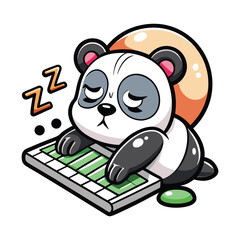 Cartoon Panda Sleeping on Keyboard with Zzzs – Funny Lazy Animal Illustration, Cute Work From Home Vector for Designers