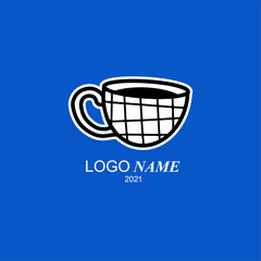 Cute character cup. Tumblr. Coffee logo. Brand design illustration