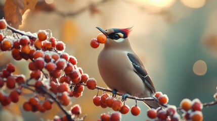 A bird with berries in winter.
