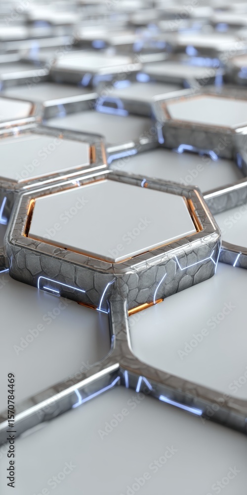 Aufkleber futuristic hexagonal network backdrop with vibrant blue light bursts and gleaming surface design