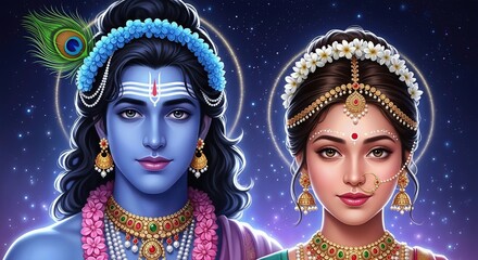 Radha Krishna Together Forever &ndash; Embodiment of Unconditional Love in the Divine Night Sky