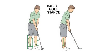 Golf learning. Minimalist vector illustration showing basic golf stance from front and side view