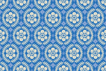 Ikat floral paisley embroidery seamless pattern on background. Ikat ethnic flower oriental pattern traditional. Aztec style abstract vector illustration. design for ikat floral fashion fabric, cloth