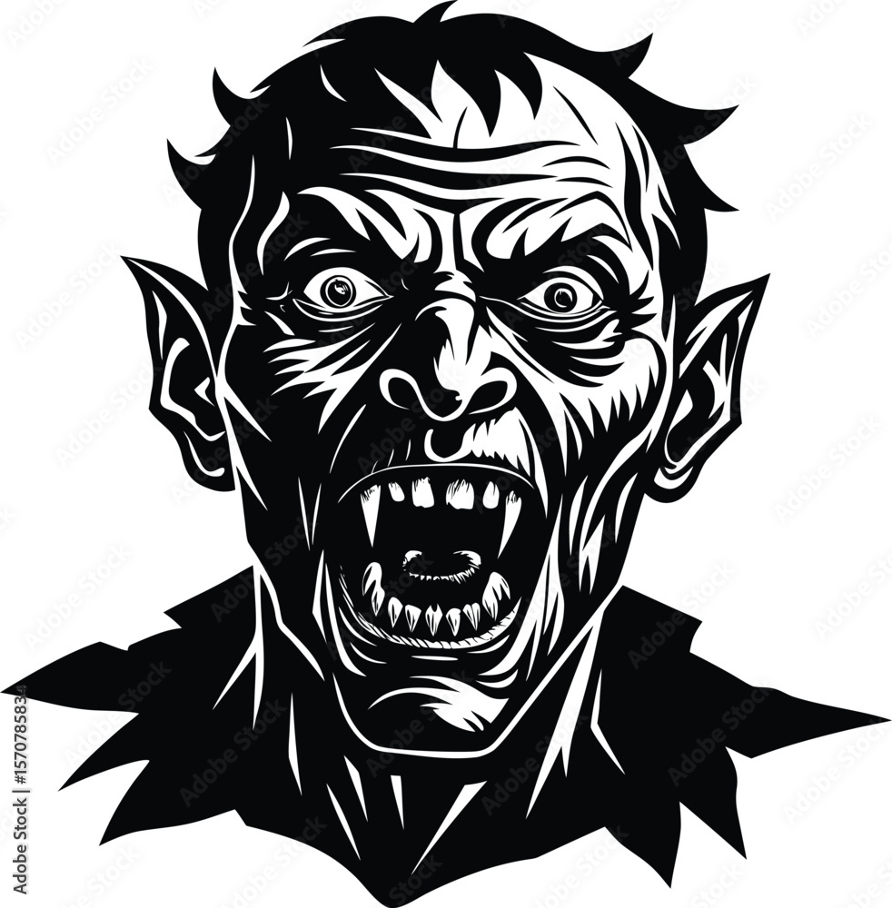 Poster vector art of a menacing vampire monster with sharp fangs isolated on white background