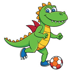 Dinosaur Playing Soccer Football Cartoon