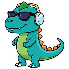 Fototapeta premium Cool Dinosaur DJ Music Cartoon