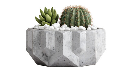 Geometric Concrete Planter with Succulents and Cactus
