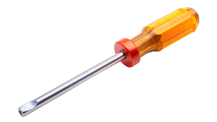 A single flathead screwdriver with an orange transparent handle and red collar, isolated on transparent background