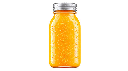 Glass Bottle Of Cold Orange Juice With Silver Cap