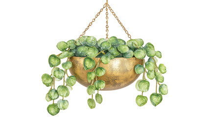 Gold Hanging Planter with Lush Green Trailing Plant