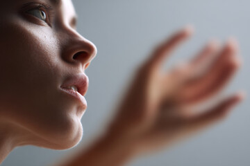 dynamic portrait of aerial gymnast captured in motion positioned on right side of frame