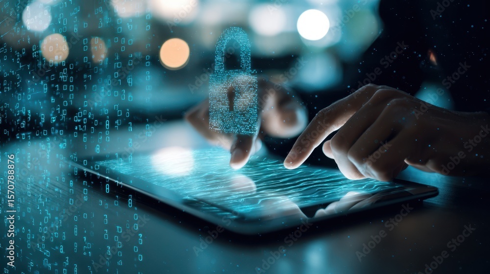 Aufkleber the secure tablet interface showcasing digital privacy and modern technology.