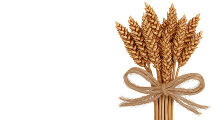 Golden Wheat Sheaf with Rustic Bow on Transparent Background